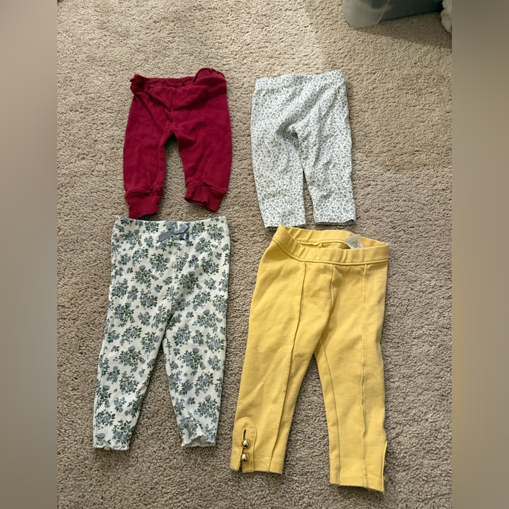 Set of Four Baby Leggings in Red, Floral, and Yellow Janie and Jack 6-12 mon